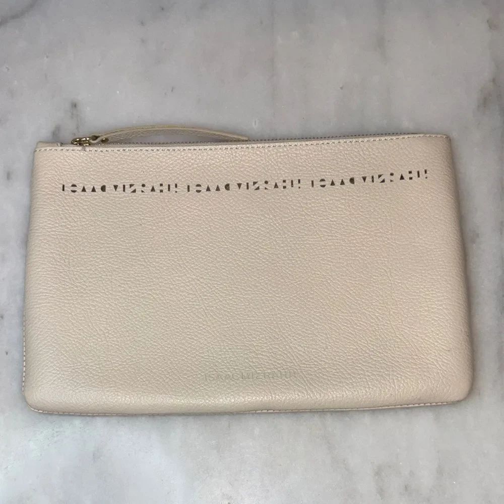 Isaac Mizrahi Clutch Wristlet Pouch White Leather Perforated